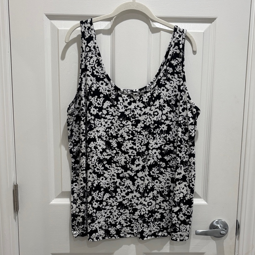 Lane Bryant Black and White Floral Tank Top